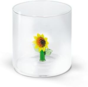 Western Digital Bicchiere in vetro borosilicato. Capacità 250 ml. Decoro girasole.