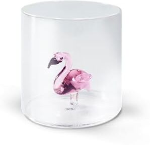 Western Digital Bicchiere in vetro borosilicato. Capacità 250 ml. Decoro fenicottero.