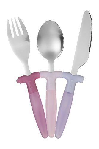 PREMIER Housewares – Set di 3 Posate per Bambini 18/0, Coltello, Forchetta e Cucchiaio Set Parent, Acciaio Inossidabile, Rosa/Viola, 23 x 15 x 1.3 cm