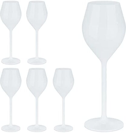 Relaxdays Flute in Plastica, Set 6 Calici, Vino Spumante Frizzante, Bicchieri Riutilizzabili, Senza BPA, 120 ml, Bianco