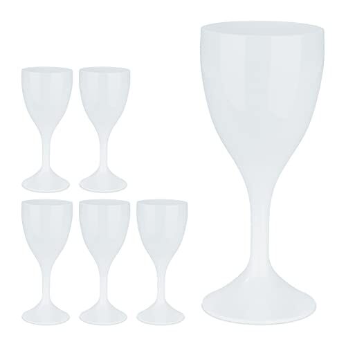 Relaxdays Calici in Plastica, Set da 6 Bicchieri da Vino, Infrangibili, Riutilizzabili, Senza BPA, 250 ml, Flute, Bianco
