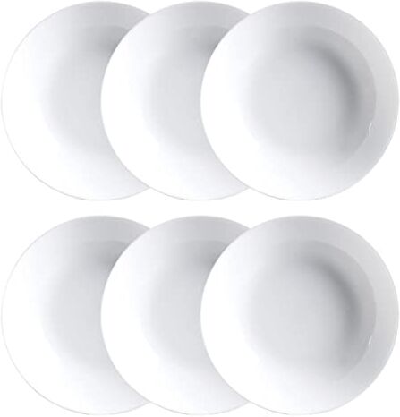 Luminarc , Set di 6 piatti fondi senza ala in vetro opale extra resistente, 20 cm, colore bianco