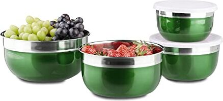 Relaxdays Set di Ciotole con Coperchio in Acciaio Inox, DiverseMmisure, 4 pz Campeggio HLP: 9 x 18,4 x 18,4 cm, Verde