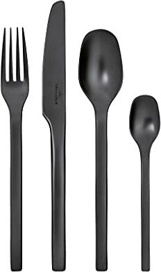 Villeroy & Boch Manufacture Cutlery Posate da tavola per 4 persone, 16 pezzi, Acciaio Inossidabile, Nero