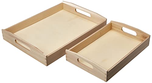 Rayher set vassoi in legno, rettangolare, 2 pezzi, 30x20 cm e 39x28 cm, per decorazioni, rettangolare, legno naturale, da decorare e colorare,