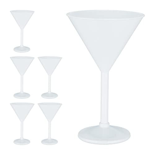 Relaxdays Bicchieri in Plastica da Martini, Set da 6, Infrangibili, Riutilizzabili, Senza BPA, 250 ml, Cocktail, Bianco