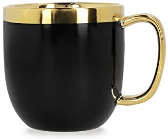 HOMLA Sinnes Tazza con Decorazioni Dorate Tazza da Tè Tazza da Caffè 0,28 l Porcellana Placcata Oro Dipinta a Mano Nero e Oro