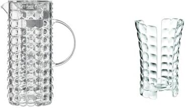 Guzzini Tiffany, Caraffa con Bulbo Refrigerante Trasparente, ø 18,5 x 11,5 x h25,5 cm   1750 cc 22560100 & Tiffany, Portabicchieri Universale Trasparente, 12 x 10,3 x h18,3 cm 19960000