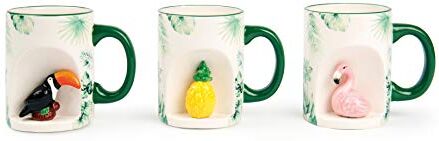 Excelsa Tropical Set 6 Tazze Mug, Ceramica, Bianco con Decorazioni