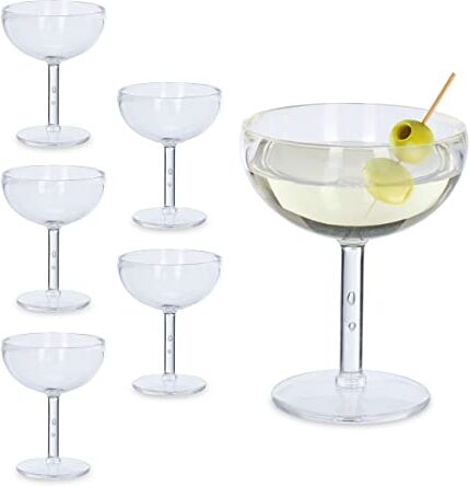 Relaxdays Bicchieri in Plastica da Martini, Set da 6, Infrangibili, Riutilizzabili, Senza BPA, 400 ml, Cocktail, Bianco