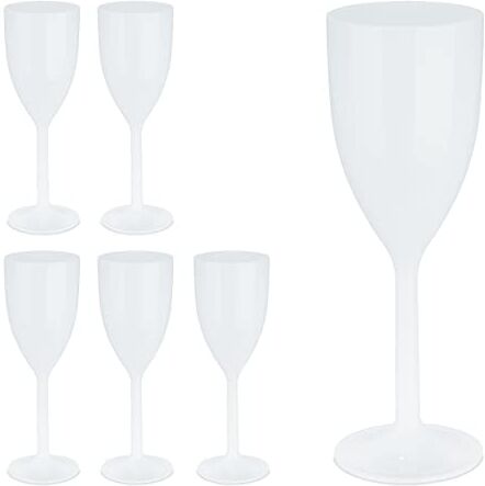 Relaxdays Calici in Plastica, Set da 6 Bicchieri da Vino, Infrangibili, Riutilizzabili, Senza BPA, 220 ml, Flute, Bianco