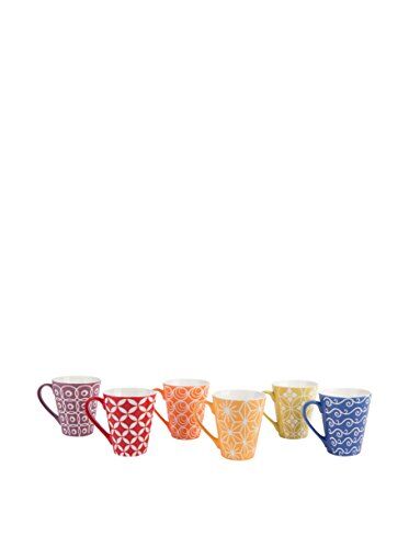 Excelsa 60670 Etnika Set 6 Tazze Mug, Porcellana, Multicolore