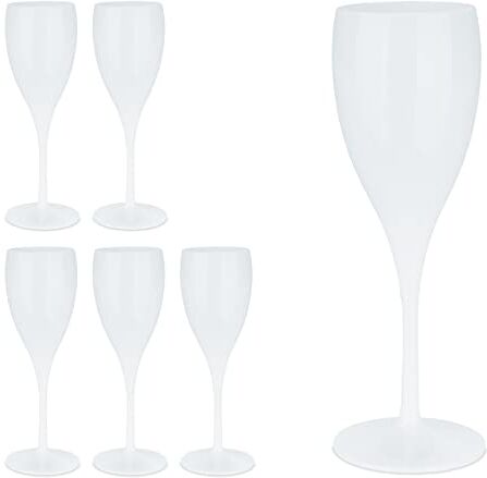 Relaxdays Flute in Plastica, Set 6 Calici, Vino Spumante Frizzante, Bicchieri Riutilizzabili, Senza BPA, 140 ml, Bianco