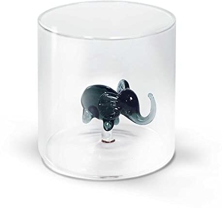 Western Digital Bicchiere in vetro borosilicato. Capacità 250 ml. Decoro elefante.