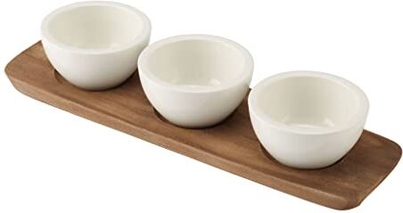 Villeroy & Boch Artesano Original Set di ciotoline per salse, 4 pezzi, Porcellana Premium/Legno, Bianco