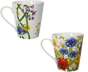 BRANDANI 52873 MUG FIORI DI CAMPO SET 2 PEZZI NEW BONE CHINA, cm d 8,5x10h, 300 ml capacita