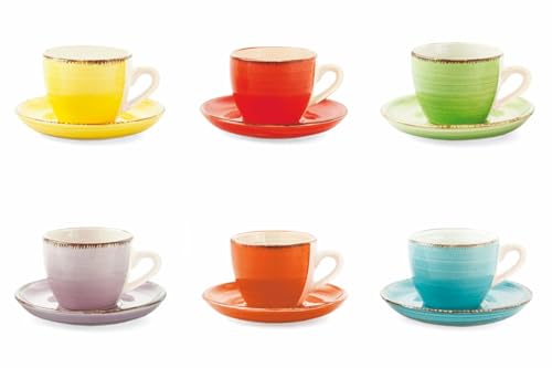 Tivoli Baita Set 6 Tazzine caffè con Piattino, Gres, Multicolore, No, 6 unità