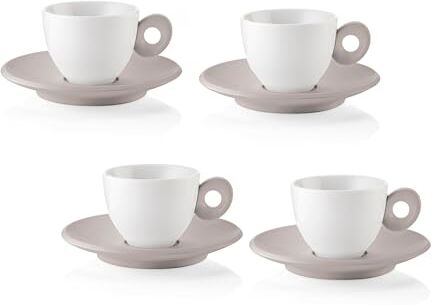 Guzzini EVERYDAY Set 4 Tazzine da Caffè con Piattino Grigio Tortora