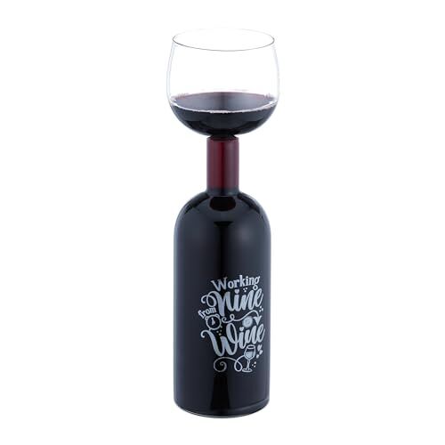 Relaxdays Bottiglia con Bicchiere da Vino, Calice Gigante in Vetro XL, Scritta Divertente, Regalo, 750 ml, Trasparente