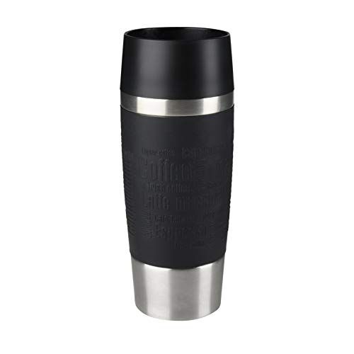 Emsa Travel Mug Bicchiere Termico con Chiusura Quick Press, Acciaio Inossidabile, Nero, 0,36 L