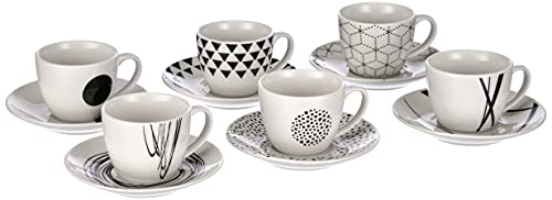 Tognana Graphic Set 6 Tazzine caffè con piattino Coordinato, 80 CC, Altezza 6 cm, Cubic_Centimeters, New Bone China, Bianco