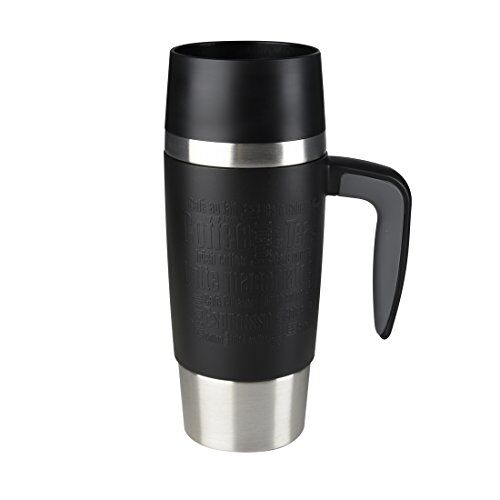 Emsa Travel Mug Handle Bicchiere Termico con Chiusura Quick Press, Acciaio Inossidabile, Nero, 1 unità (Confezione da 1)