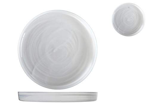 H&H set 6 piatti alabastro in vetro bianchi cm21