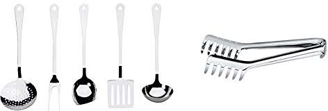 Alessi AJM19S5 L Set di Mestoli da Cucina di Design in Acciaio Inossidabile 18/10, 5 Pezzi & 502 Molla per Spaghetti di Design in acciaio inossidabile