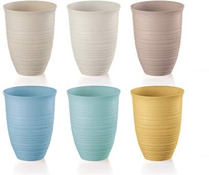 Guzzini Tierra, Set di 6 Bicchieri Alti, Tumbler in Plastica Riciclata Multicolore 9,8xh12,4 cm   520 cc 0252