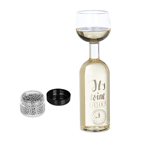 Relaxdays Bottiglia da Vino con Calice Gigante, Bicchiere in Vetro XL, Scritta Divertente, Regalo, 750 ml, Trasparente, Acciaio Inossidabile, 1 pz
