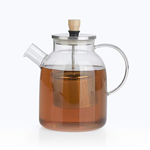 BEEM Teiera in vetro con infusore – 1,5 l   Teiera in vetro   Colino in acciaio inox con funzione di sollevamento   Vetro resistente al calore   per tè caldo o tè freddo