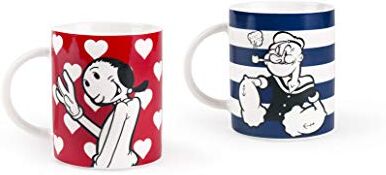 Excelsa Popeye & Olivia Set 2 Mug Porcellana, Blu e Rosso