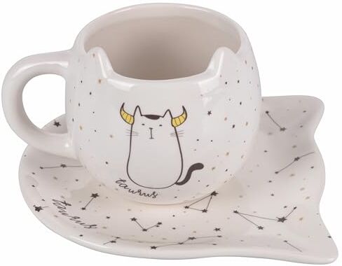 Tivoli Tazza 400 ml con piattino in ceramica, Oroscocats Taurus