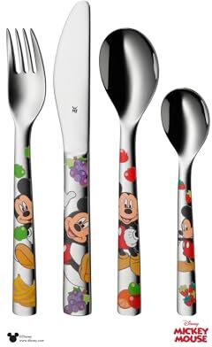 WMF Set posate bimbini Topolino in Acciaio Inox 18/10 Cromargan, set 4 pezzi con Coltello, Forchetta, Cucchiaio e Cucchiaino