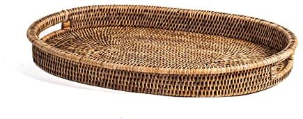 H&H vassoio ovale in rattan cm 52x36x5h