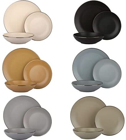 KASANOVA servizio piatti 6 persone Sahara, servizio piatti 18 pezzi, set piatti moderni, piatti ceramica stoneware, Multicolore, lavabili in lavastoviglie