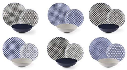 Excelsa Monochrome Blue Servizio Piatti 18 Pezzi, Porcellana e Stoneware