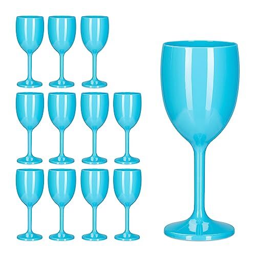 Relaxdays Calici in Plastica, Set 12 Bicchieri da Vino, Infrangibili, Riutilizzabili, Senza BPA, 250 ml, Flute, Celesti, 19 x 8 x 8 cm