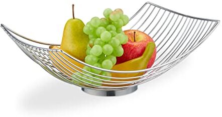 Relaxdays Centrotavola Portafrutta in Metallo, 11,5 x 32,5 x 24 cm, Cestino Porta Frutta Rettangolare, Moderno, Argento