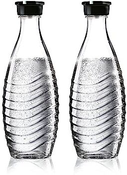 Sodastream Glass Carafe Bottiglie in vetro, Compatibile con Gasatori d'acqua Crystal & Penguin, Trasparente/Nero, 0.75L, Confezione da 2 (2 x 0.75L), l'imballaggio può variare