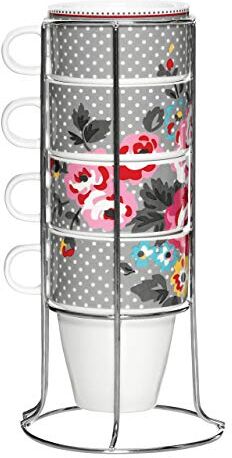 PREMIER Pippa Set 4 Tazze Impilabili con Supin Metallo, New Bone China/Acciaio Inox, Multicolore