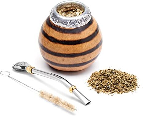 BALIBETOV Mate Argentino Set mate di zucca naturale fatto a mano (tazza mate originale) Compreso Bombilla (paglia yerba mate) (NATUREL 01)