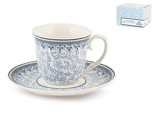 H&H set 2 tazze caff blue dream in porcellana con piatto cc90