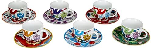 Excelsa Lisbona Set 6 Tazzine da caffè con Piattino, Porcellana, Multicolore