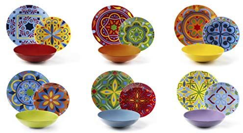 Excelsa Puebla Servizio Piatti 18 Pezzi, Porcellana e Stoneware, Multicolore