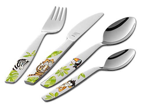 ZWILLING Set di Posate per Bambini, 4 Pezzi, per Bambini dai 3 Anni, Acciaio Inox 18/10, Jungle