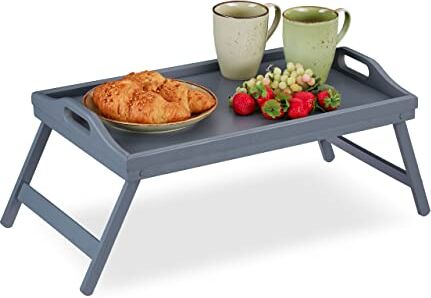 Relaxdays Vassoio Colazione a Letto, Tavolino da Letto, Gambe Richiudibili, Bordo Rialzato HLP: 6,5 x 50 x 30 cm, Grigio