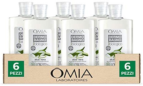 Omia , Dermobagno Ecobio Aloe Vera, Bagnoschiuma Per Pelli Secche e Delicate Dermatologicamente Testato, Senza SLES, PEG e Parabeni Confezione da 6 Pezzi da 400 ml