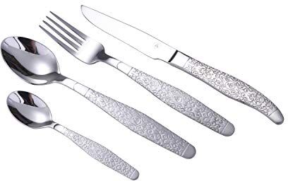 LAGUIOLE Set di 24 posate in metallo inciso Motivo veneziano Acciaio inossidable lucido e satinato stile barocco chic Posate per pranzo o cena