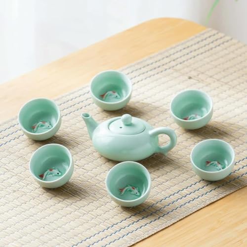 XUZHANG 7 pezzi Set da tè Kung Fu Tazza da tè cinese resistente al calore in porcellana portatile Tazze da tè Kung Fu (Verde Sette)